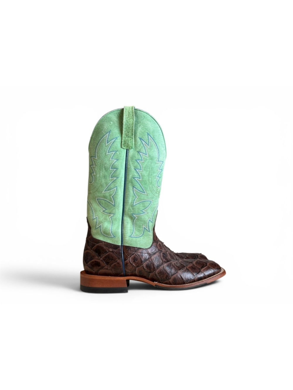Horse Power Men’s Exotic Western Cowboy Boots Sz 10D Brown Pirarucu Fish/Green